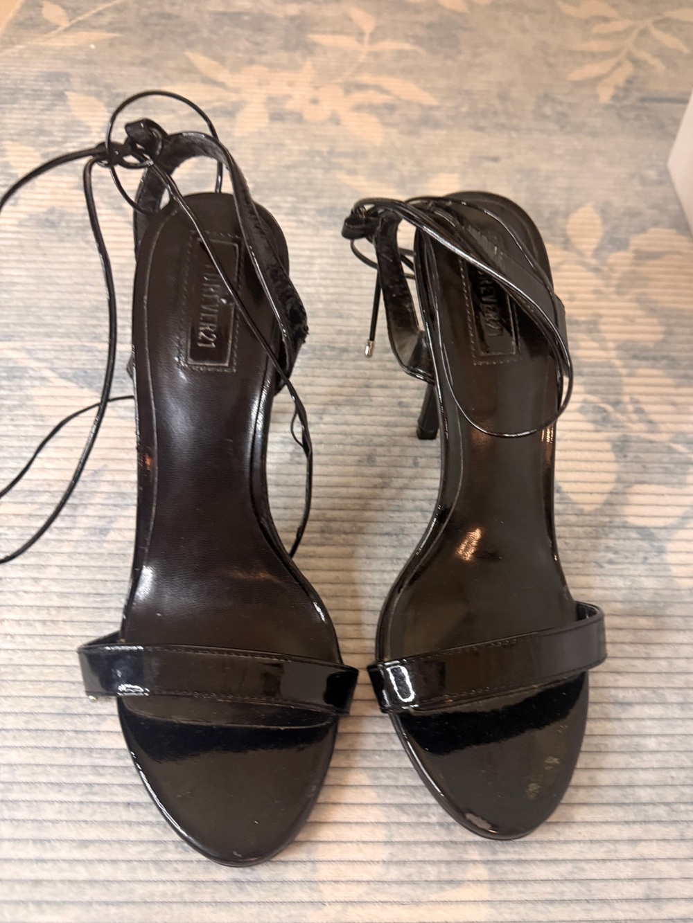 Forever 21 Black Patent Lace-Up Heeled Sandals